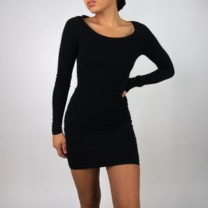 Simple Black Long Sleeve Mini Dress